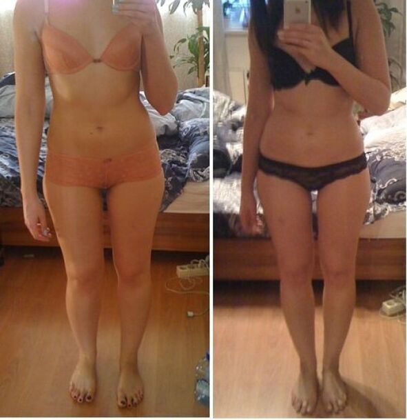 Një vajzë para dhe pas humbjes së peshës në një dietë japoneze në 14 ditë